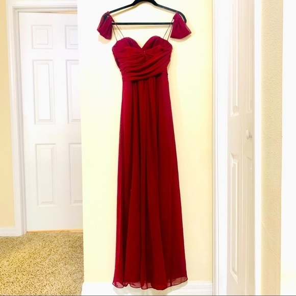 Hayley Paige Burgundy Chiffon Dress prom size 4 - Picture 6 of 7